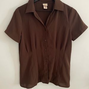 Brown short sleeve button up blouse